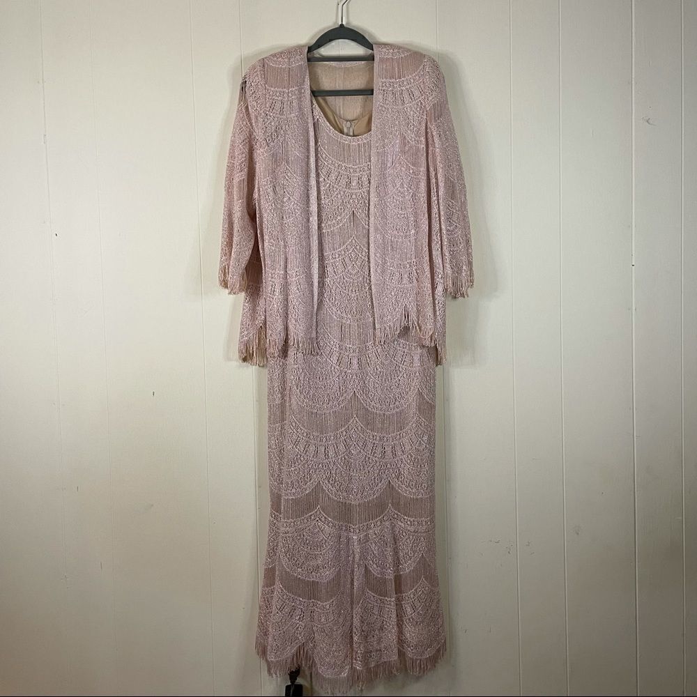 Vintage 70’s Damianou Crochet Scalloped Fringe Maxi Dress and Jacket Size S